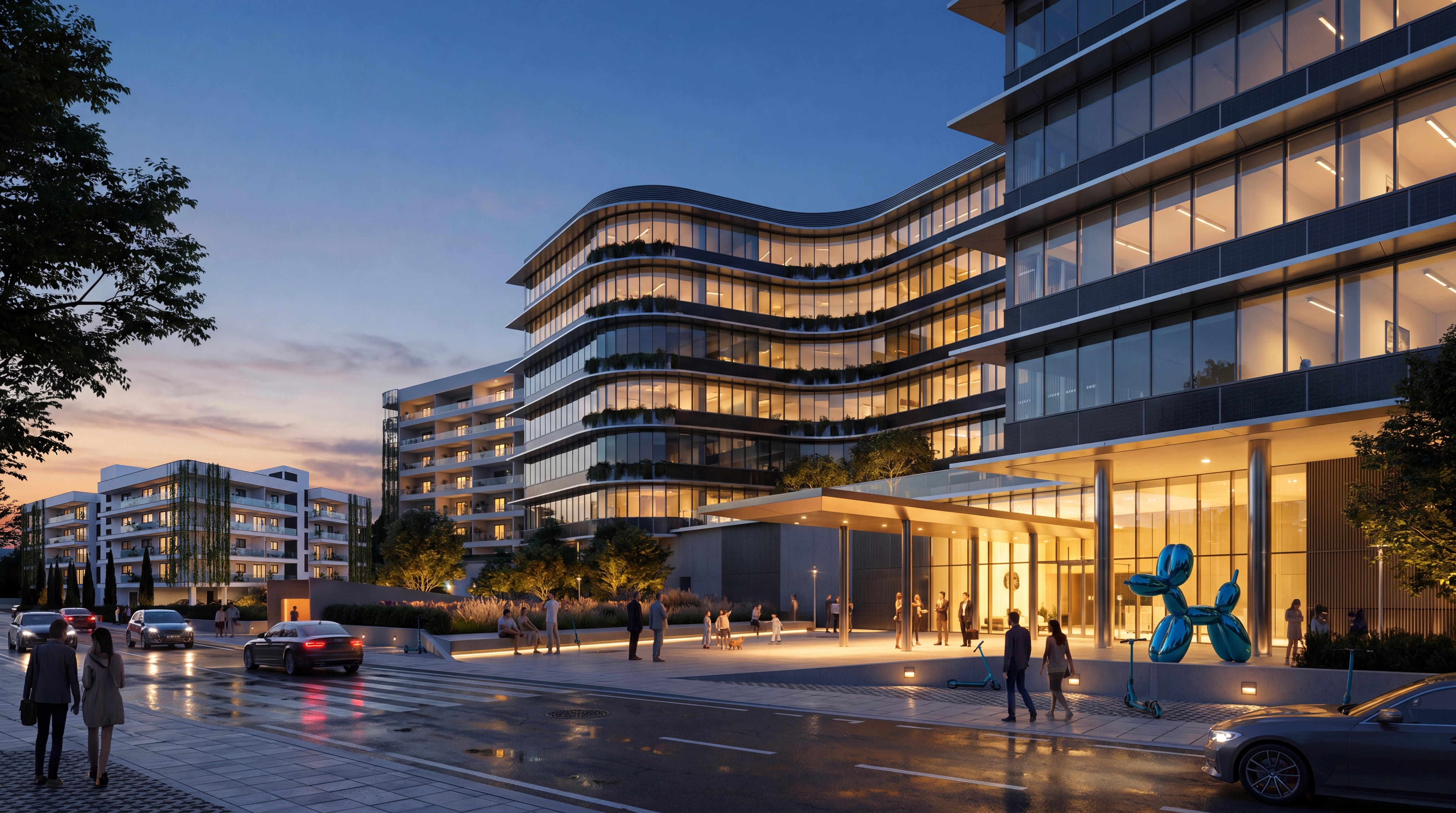 Entrance of officed during sunset, Silicon Park, Imperio